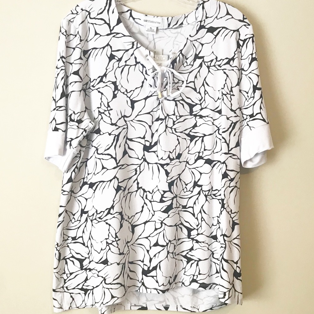 White and Black Flower Print lace tie up shirt